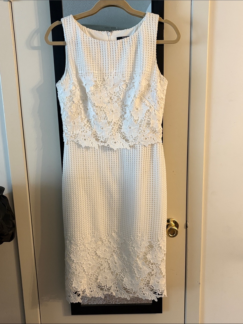 Badgley Mischka White Lace Overlay Sheath Dress